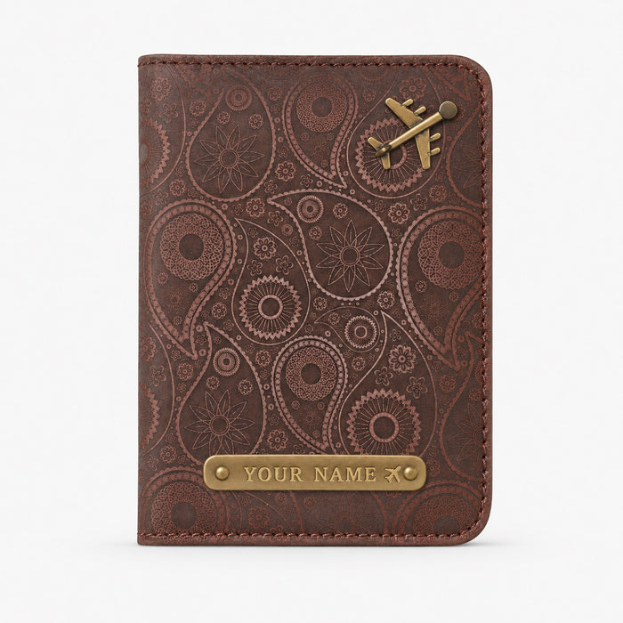 ersonalized Passport Cover with Custom Name Tag & Airplane Charm - Brown